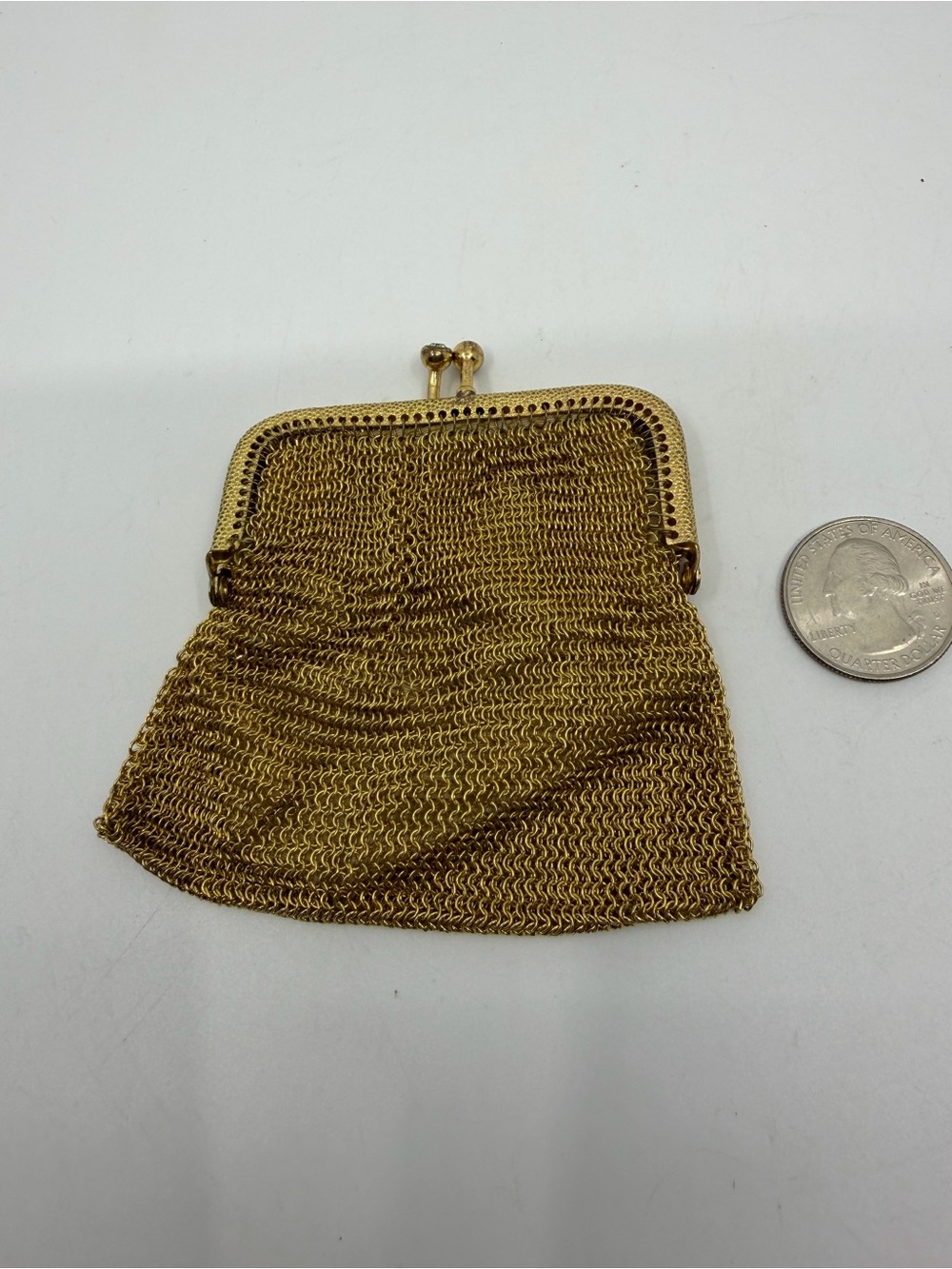Vintage W Germany Gold Mesh rhinestone Kiss-Lock Coin Purse